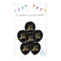 6 Ballons Bonne Année Noir & Or 30 cm - 36468GONO - Ballons Latex Imprimés
