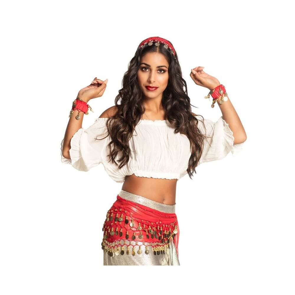 Set Gypsy rouge bandeau, bracelets et ceinture - B00458 - Bijoux fantaisie