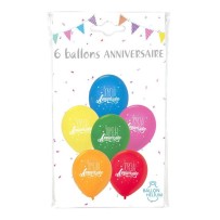 6 Ballons Joyeux Anniversaire Multicolore 30 cm - 36455 - Ballons Latex Imprimés