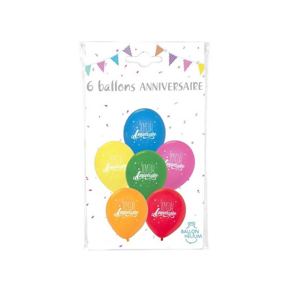 6 Ballons Joyeux Anniversaire Multicolore 30 cm - 36455 - Ballons Latex Imprimés