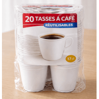20 Tasses à café réutilisables blanches 17 cl - 142163 - Gobelets