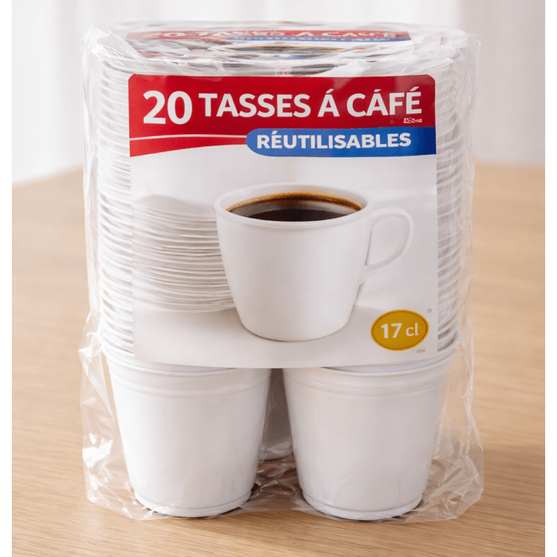 20 Tasses à café réutilisables blanches 17 cl - 142163 - Gobelets