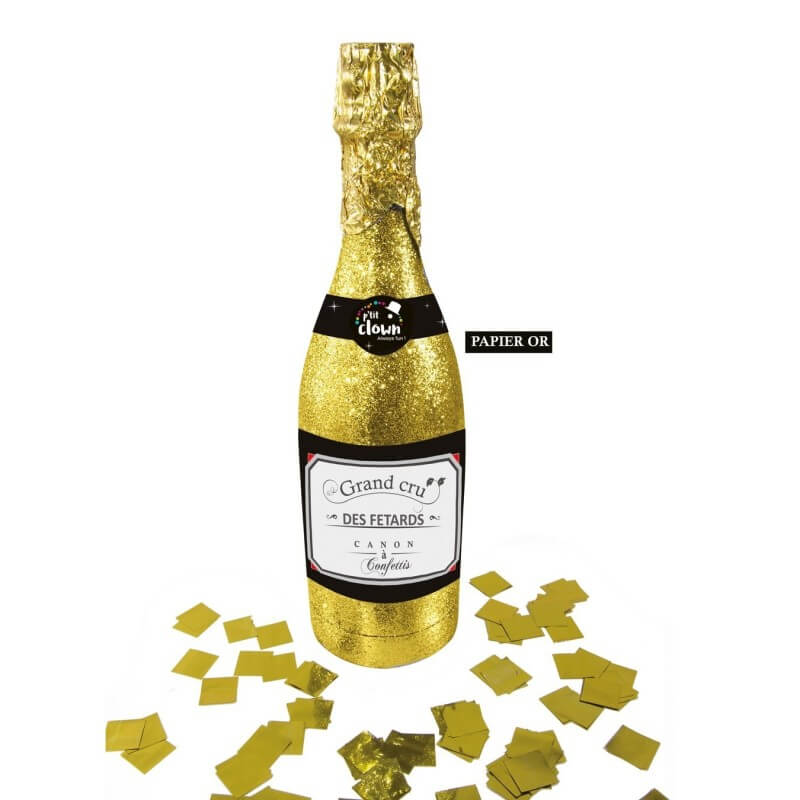 Bouteille canon à confettis 32 cm Or - 93009 - Canons à confettis