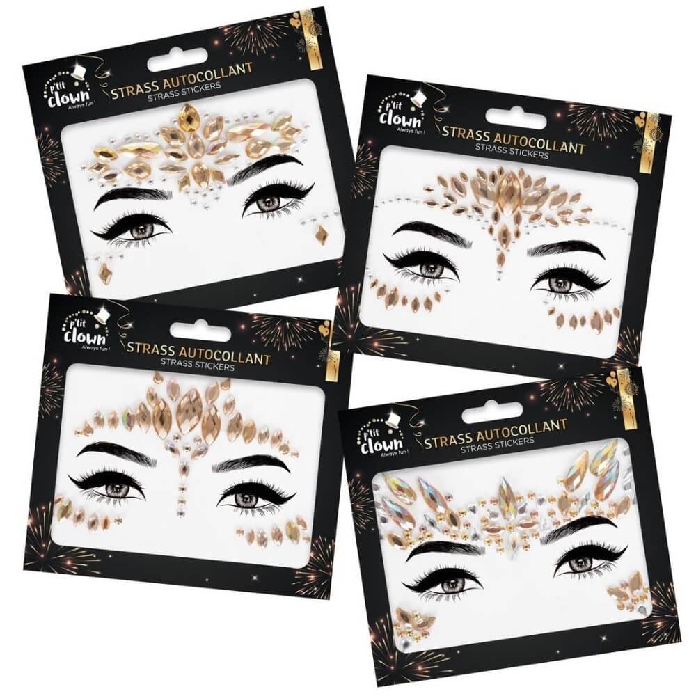 Strass pour le Visage Or – 4 Modèles Aléatoires - 24367 - Strass & Paillettes