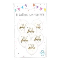 6 Ballons Latex Joyeux Anniversaire Blanc 30 cm - 36456BL - Ballons Latex Imprimés