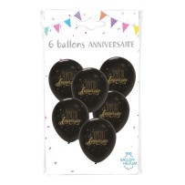 6 Ballons Latex Joyeux Anniversaire Noir 30 cm - 36456NO - Ballons Latex Imprimés