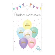 6 Ballons Joyeux Anniversaire Pastel 30 cm - 36455PA - Ballons Latex Imprimés