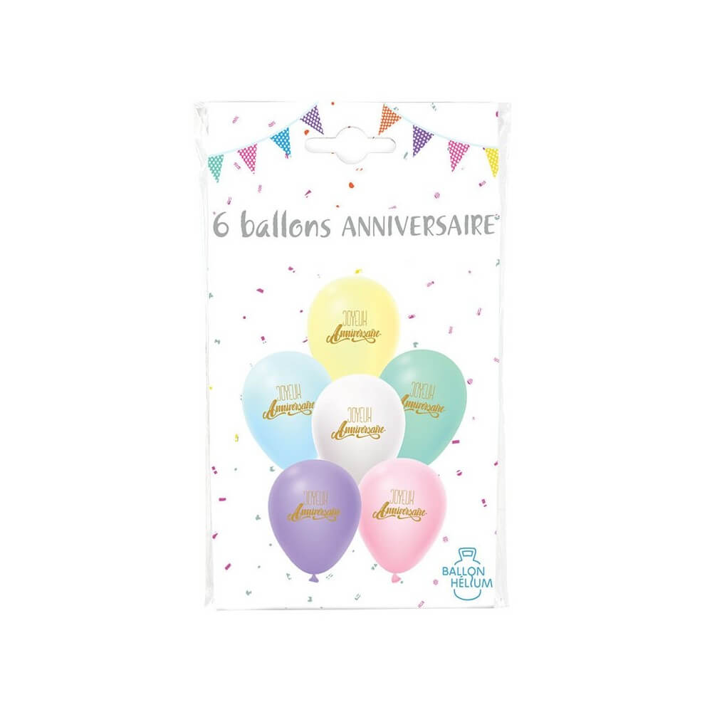 6 Ballons Joyeux Anniversaire Pastel 30 cm - 36455PA - Ballons Latex Imprimés