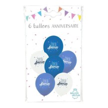 6 Ballons Bleus Joyeux Anniversaire 30 cm - 36457 - Ballons Latex Imprimés