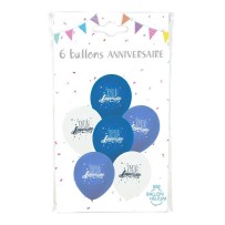 6 Ballons Bleus Joyeux Anniversaire 30 cm - 36457 - Ballons Latex Imprimés