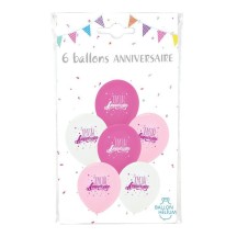 6 Ballons Roses Joyeux Anniversaire 30 cm - 36458 - Ballons Latex Imprimés