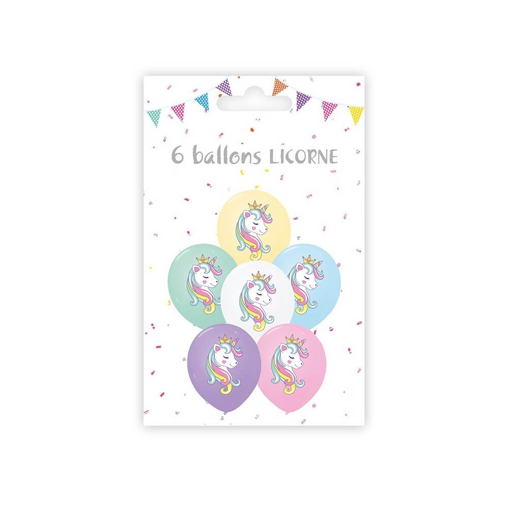 Sachet 6 Ballons Imprimés Licorne - 36480 - Ballons Latex Imprimés
