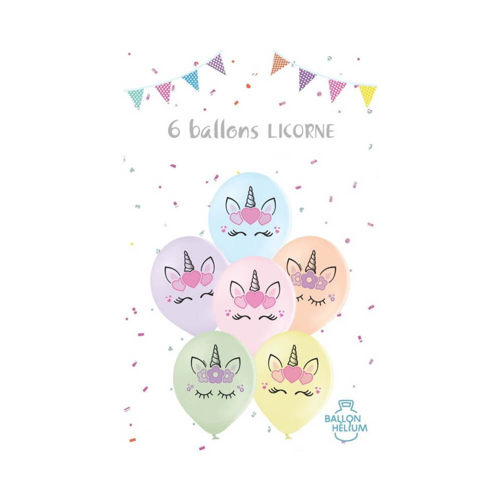 6 Ballons Latex Pastel 30cm Licorne - 36490 - Ballons Latex Imprimés