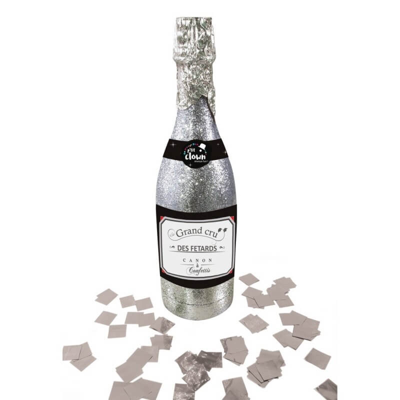 Bouteille canon à confettis 32 cm Argent - 93010 - Canons à confettis