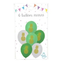 6 Ballons Imprimés Ananas 30 cm - 36445 - Ballons Latex Imprimés