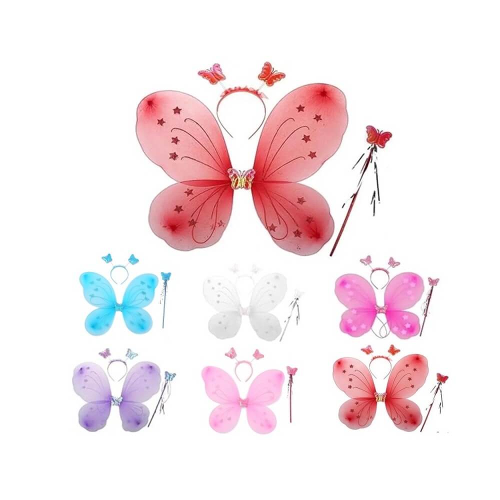 LILLY Set 3 Pièces – Ailes, Tiare & Baguette (6 Coloris aléatoire) - 47082 - Costumes enfant