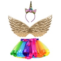 Set 3 Pièces Licorne Or / Multicolore – Tutu, Ailes & Tiare - 47000 - Costumes enfant