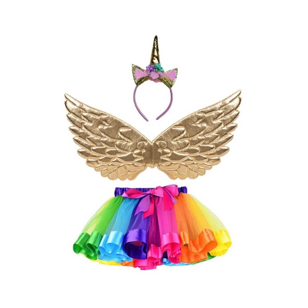 Set 3 Pièces Licorne Or / Multicolore – Tutu, Ailes & Tiare - 47000 - Costumes enfant