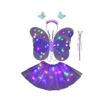 Set 4 Pièces Papillon Violet LED – Tutu, Ailes, Tiare & Baguette - 47001 - Costumes enfant