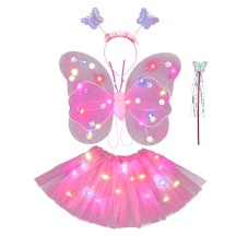 Set 4 Pièces Papillon Rose LED – Tutu, Ailes, Tiare & Baguette - 47002 - Costumes enfant