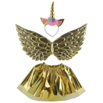 Set 3 Pièces Licorne GOLDY Or – Tutu, Ailes & Tiare - 47074 - Costumes enfant