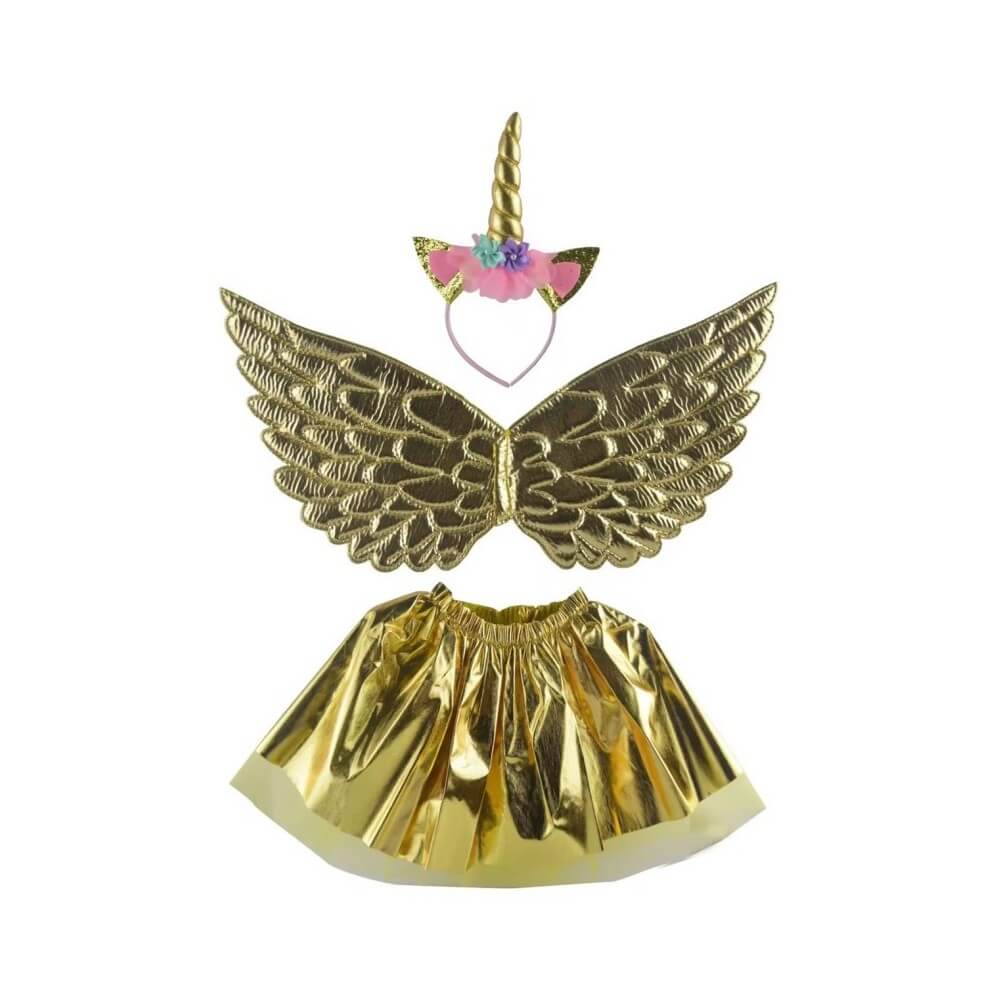 Set 3 Pièces Licorne GOLDY Or – Tutu, Ailes & Tiare - 47074 - Costumes enfant