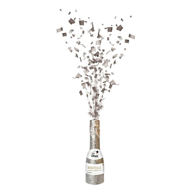 Bouteille canon à confettis 16 cm Argent - 93013 - Canons à confettis