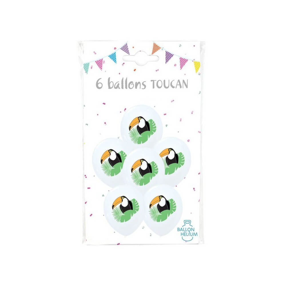 6 Ballons Imprimés Toucan - 36444 - Ballons Latex Imprimés