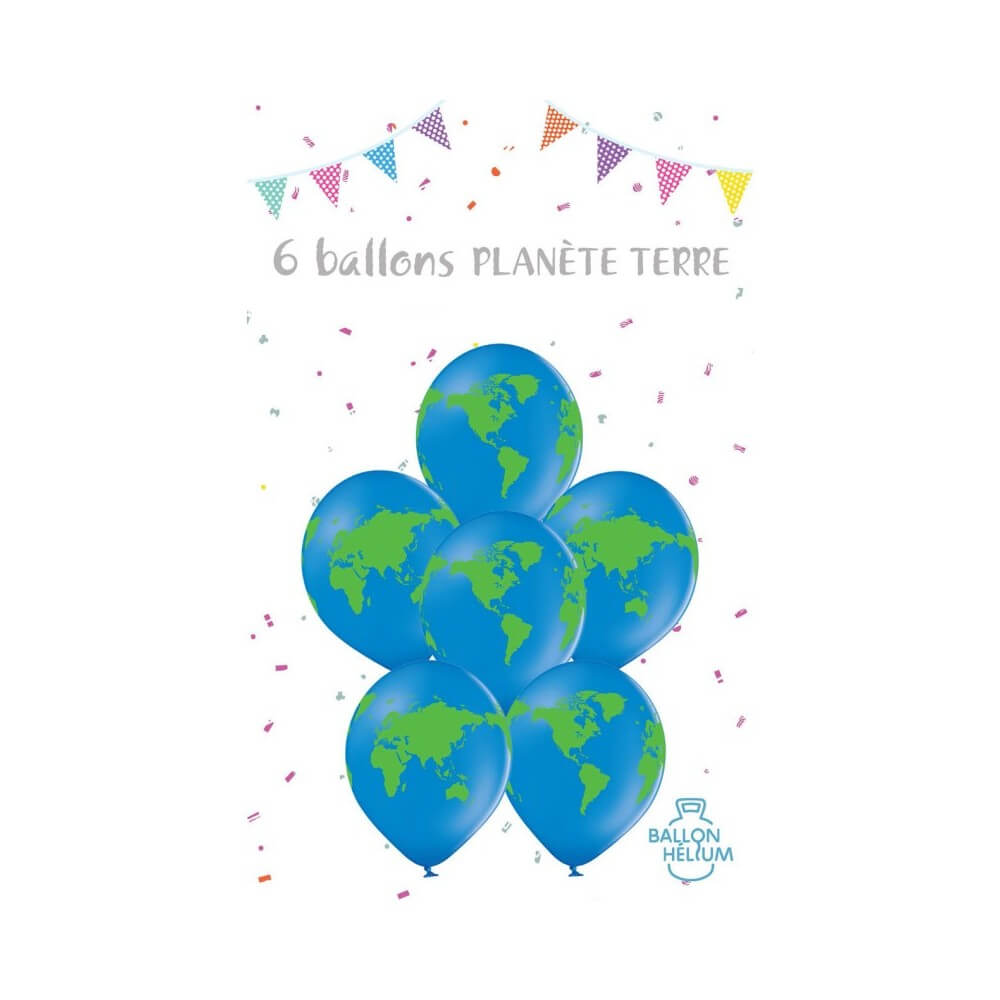 6 Ballons Latex Planète Terre 30 cm - 36496 - Ballons Latex Imprimés