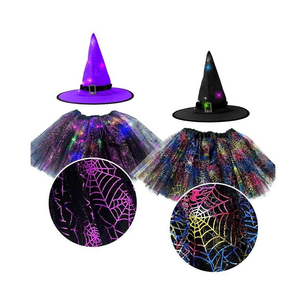 WITCH Set Chapeau LED & Tutu LED – Piles Incluses - 25850 - Costumes enfant