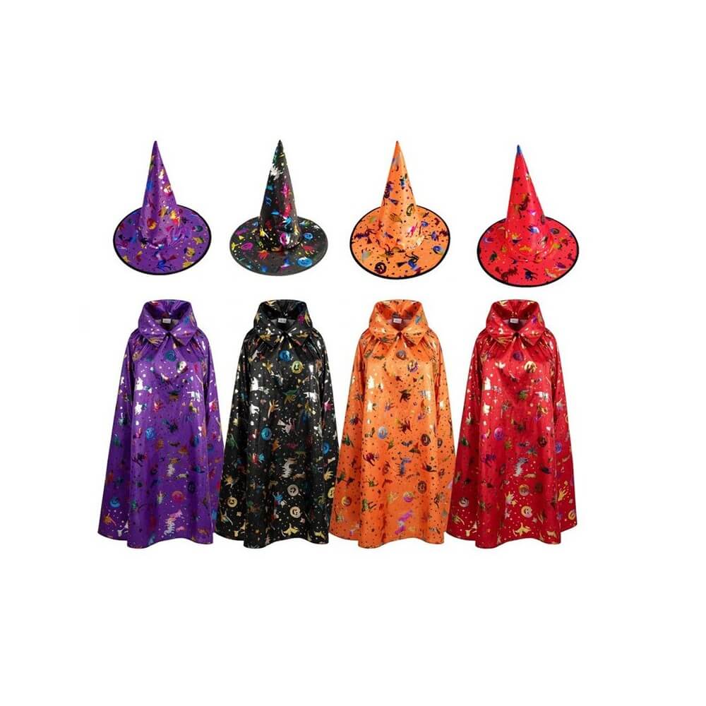 Set Sorcière Cape 80 cm & Chapeau 34 cm – 4 Couleurs aléatoire - 26204 - Costumes enfant