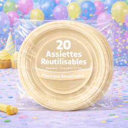 20 Assiettes rondes ivoire 17 cm réutilisables - 141760 - Assiettes