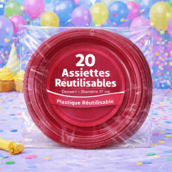 20 Assiettes rondes pourpre 17 cm réutilisables - 141761 - Assiettes