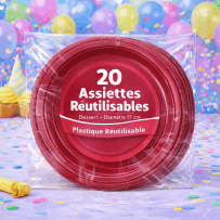20 Assiettes rondes pourpre 17 cm réutilisables - 141761 - Assiettes