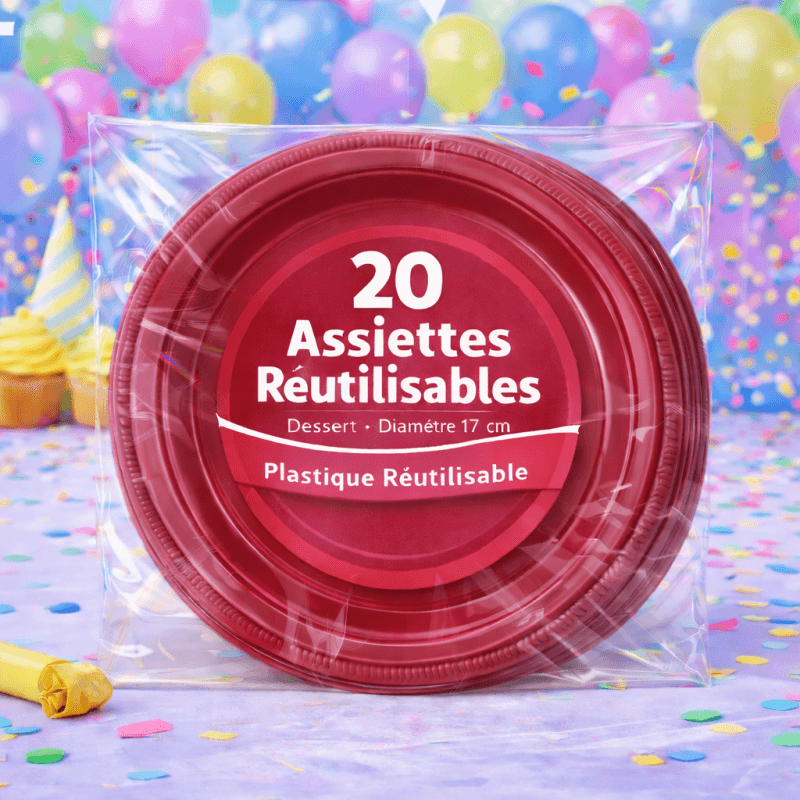 20 Assiettes rondes pourpre 17 cm réutilisables - 141761 - Assiettes