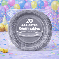 20 Assiettes rondes acier 17 cm réutilisables - 141762 - Assiettes