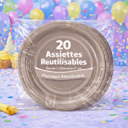 20 Assiettes rondes taupe 17 cm réutilisables - 141764 - Assiettes