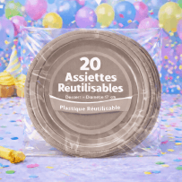 20 Assiettes rondes taupe 17 cm réutilisables - 141764 - Assiettes