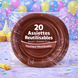20 Assiettes rondes chocolat 17 cm réutilisables - 141765 - Assiettes