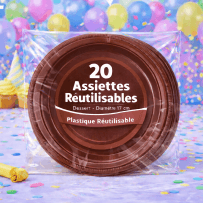 20 Assiettes rondes chocolat 17 cm réutilisables - 141765 - Assiettes