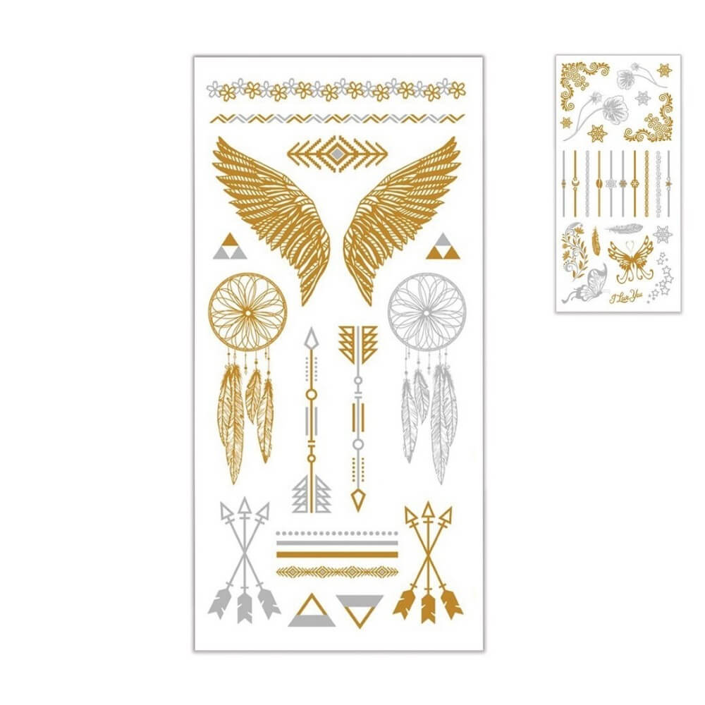 Tatouages Éphémères Or/Argent – Modèle Aléatoire II - 23740 - Strass & Paillettes