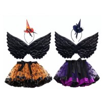 Set 3 Pièces Rowena Halloween – Tiare, Ailes & Tutu Couleurs aléatoire - 27808 - Costumes enfant