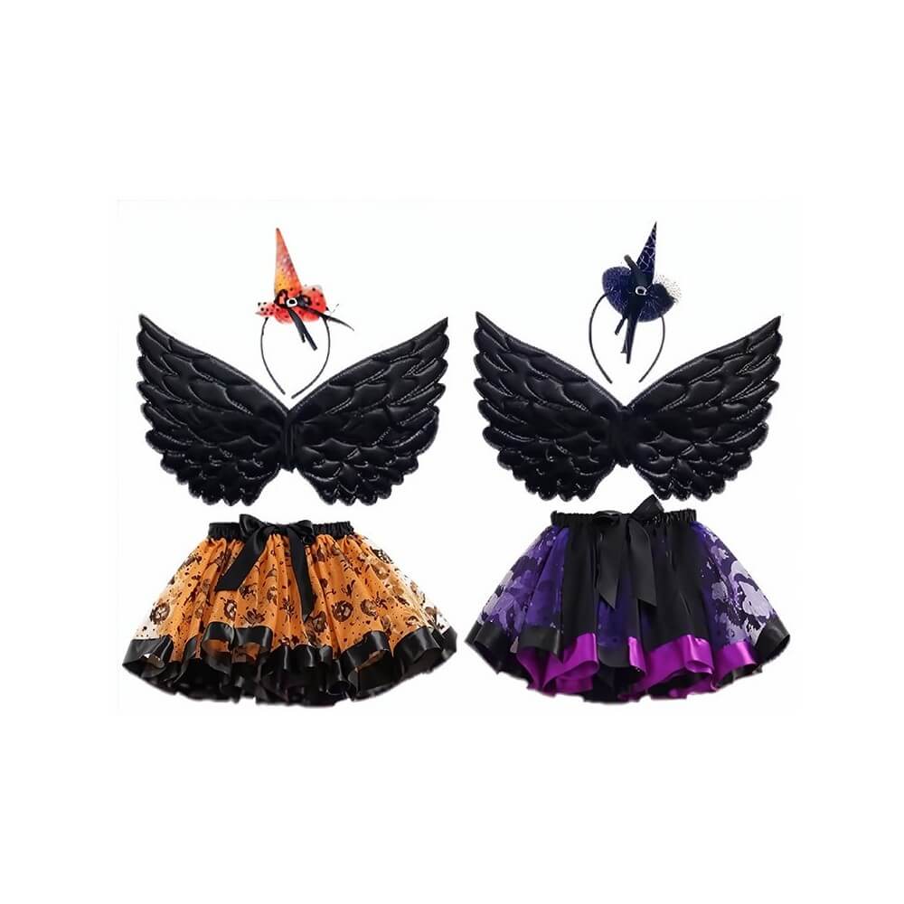 Set 3 Pièces Rowena Halloween – Tiare, Ailes & Tutu Couleurs aléatoire - 27808 - Costumes enfant
