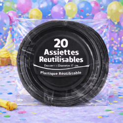 20 Assiettes rondes noir 17 cm réutilisables - 141766 - Assiettes