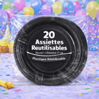 20 Assiettes rondes noir 17 cm réutilisables - 141766 - Assiettes