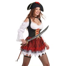 Déguisement Pirate Sexy Blanc et Rouge Femme - 148283 - Costumes adulte