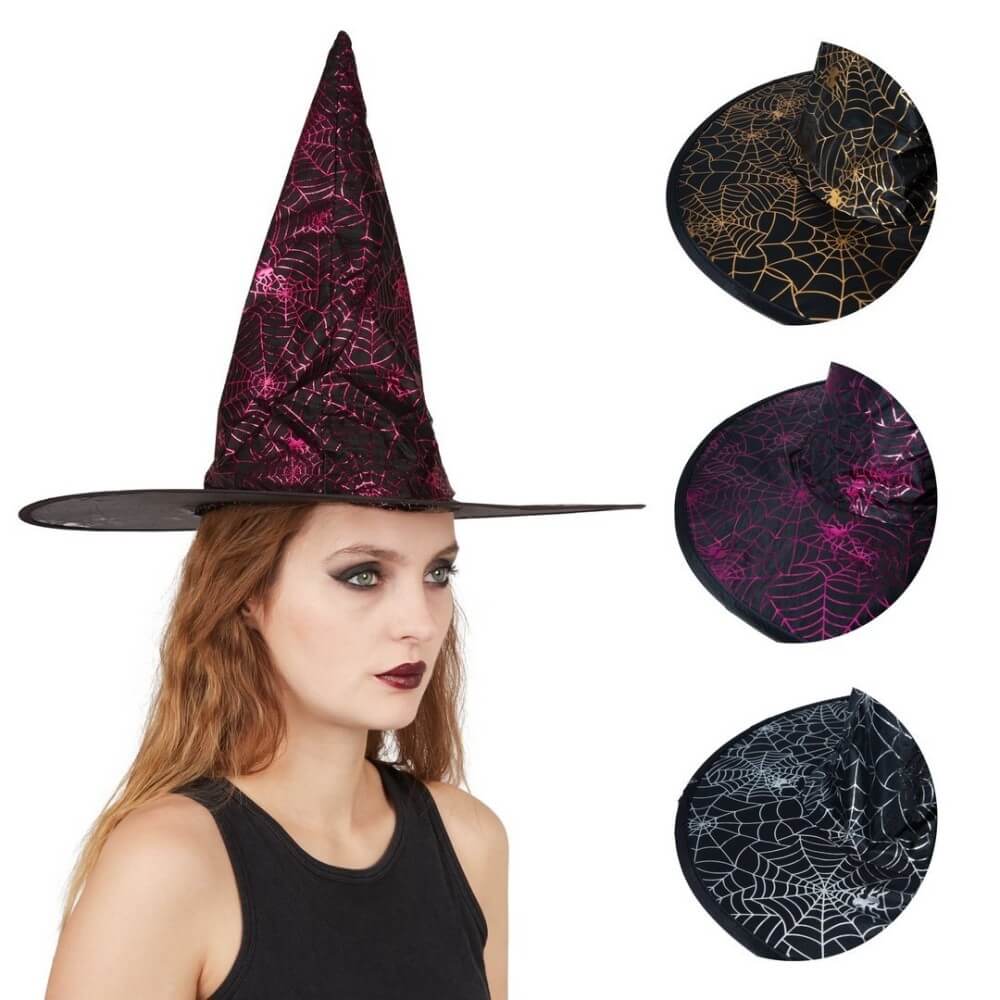 Chapeau de Sorcière Adulte Toile d’Araignée Couleur Aléatoire - 56570 - Chapeaux