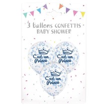 3 Ballons “C’EST UN PRINCE” 30 cm – Confettis Papier Bleu - 36681 - Ballons Latex Imprimés