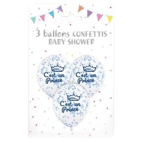 3 Ballons “C’EST UN PRINCE” 30 cm – Confettis Papier Bleu - 36681 - Ballons Latex Imprimés