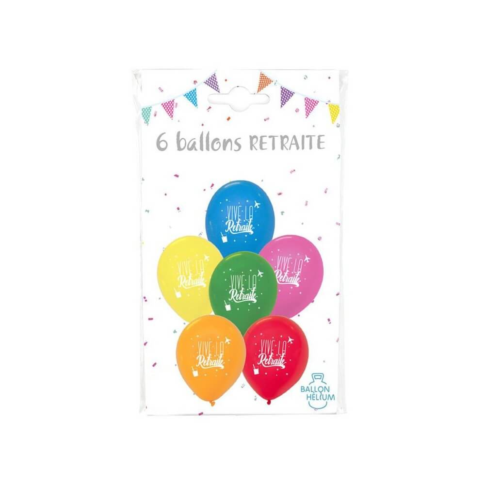 6 Ballons 30 cm Imprimé “Vive la Retraite” - 36467 - Ballons Latex Imprimés